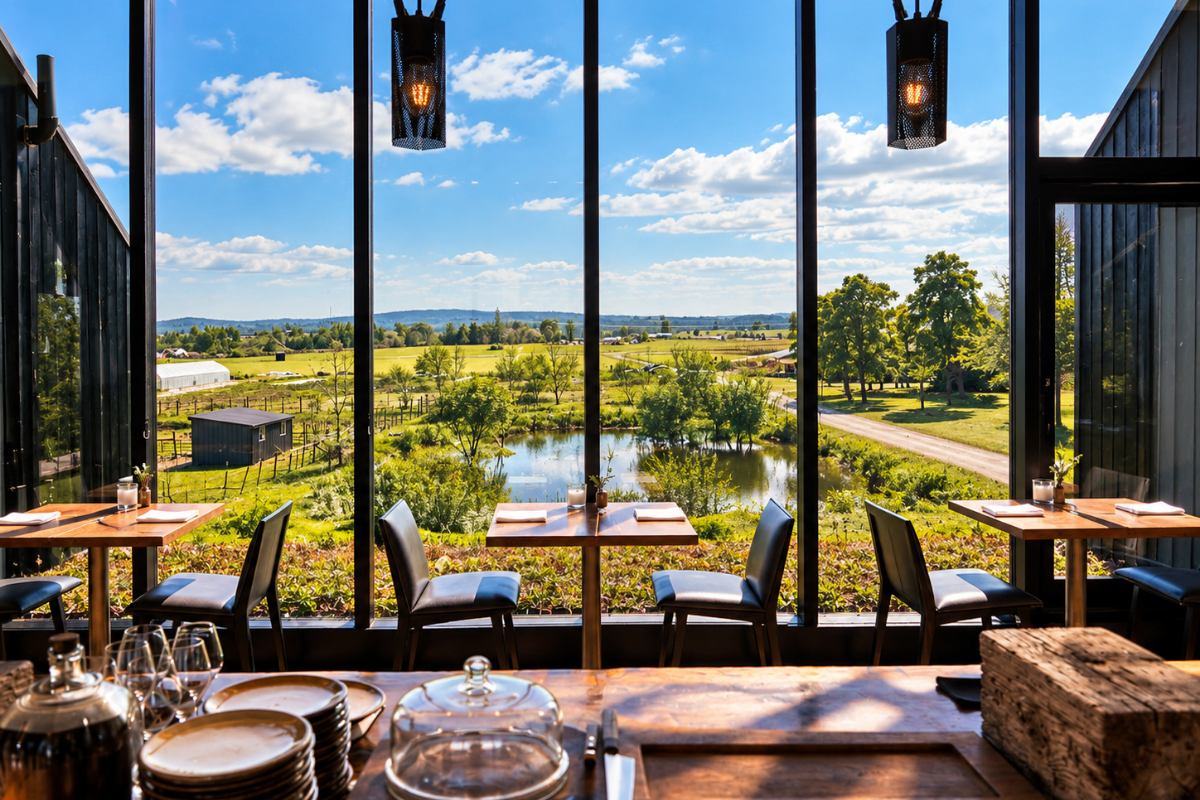 4 Vineyard view through floor to ceiling windows at Restaurant Pearl morissette